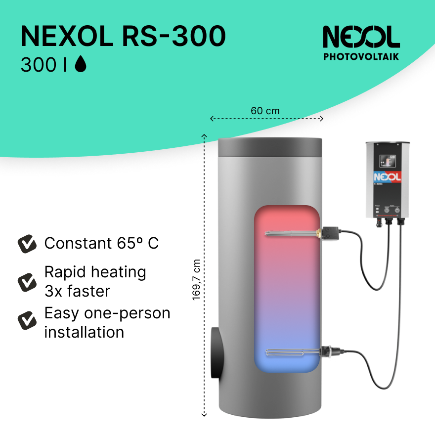 300L high-capacity solar water heater powered by photovoltaic panels – Caldera solar de 300L de alta capacidad impulsada por paneles fotovoltaicos